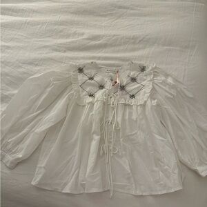 RHODE White 3/4 Sleeve Tie Front Blouse
